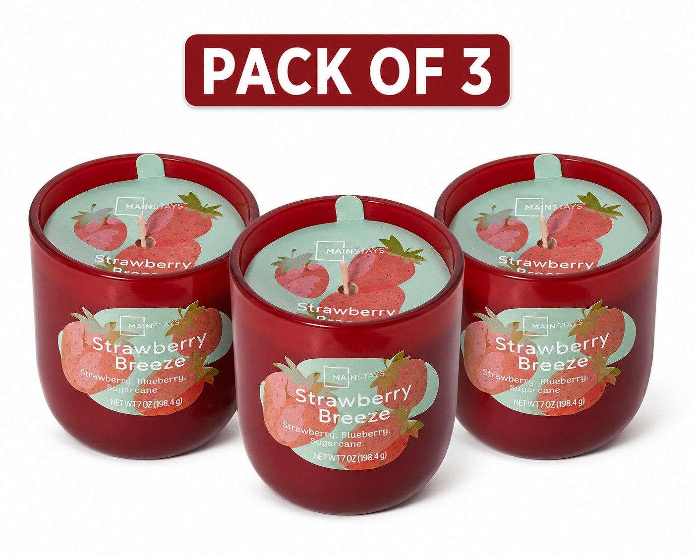 3 Pack Strawberry Scented Glass Candles,1 Wick,7oz Each Free Ship in 2 days…..