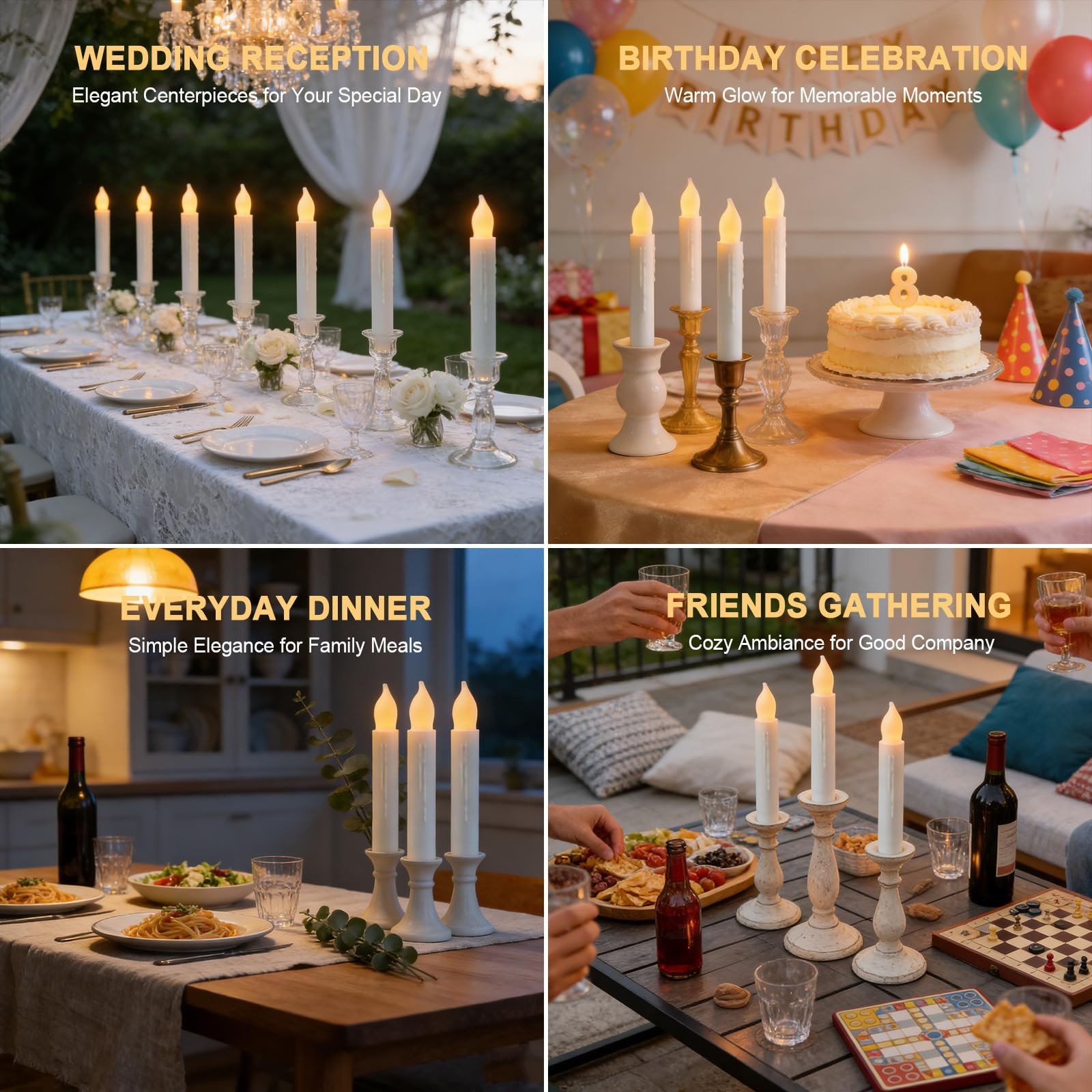Lezonic 12 Pack Flameless Taper Candles Battery Operated Candlesticks Flickering