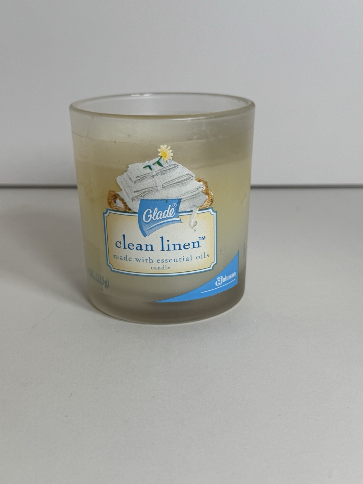 1 Glade CLEAN LINEN GLASS JAR CANDLES 4 Oz. Y2K 2000s 2005 Vintage NOS New