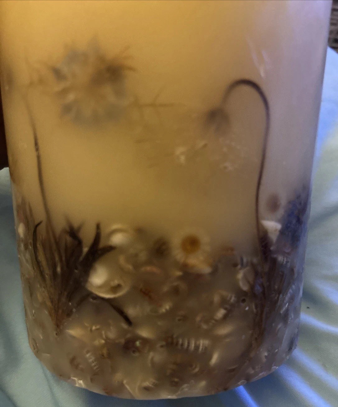 Rosy Rings Botanical Candle, 6.5” With Natural Elements Embedded. 200 Hours