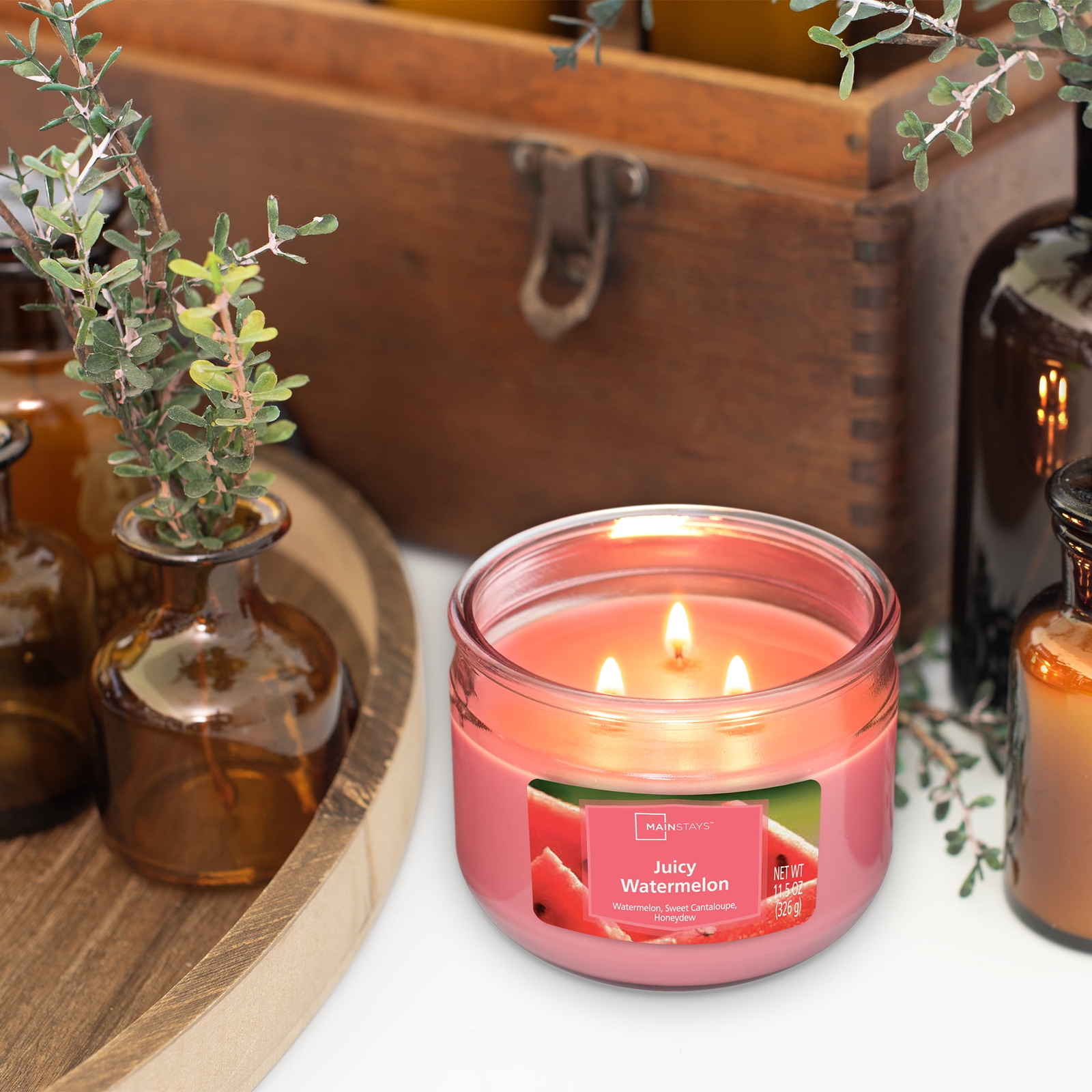 (3 pack) Juicy Watermelon Scented 3-Wick Glass Jar Candle, 11.5 oz