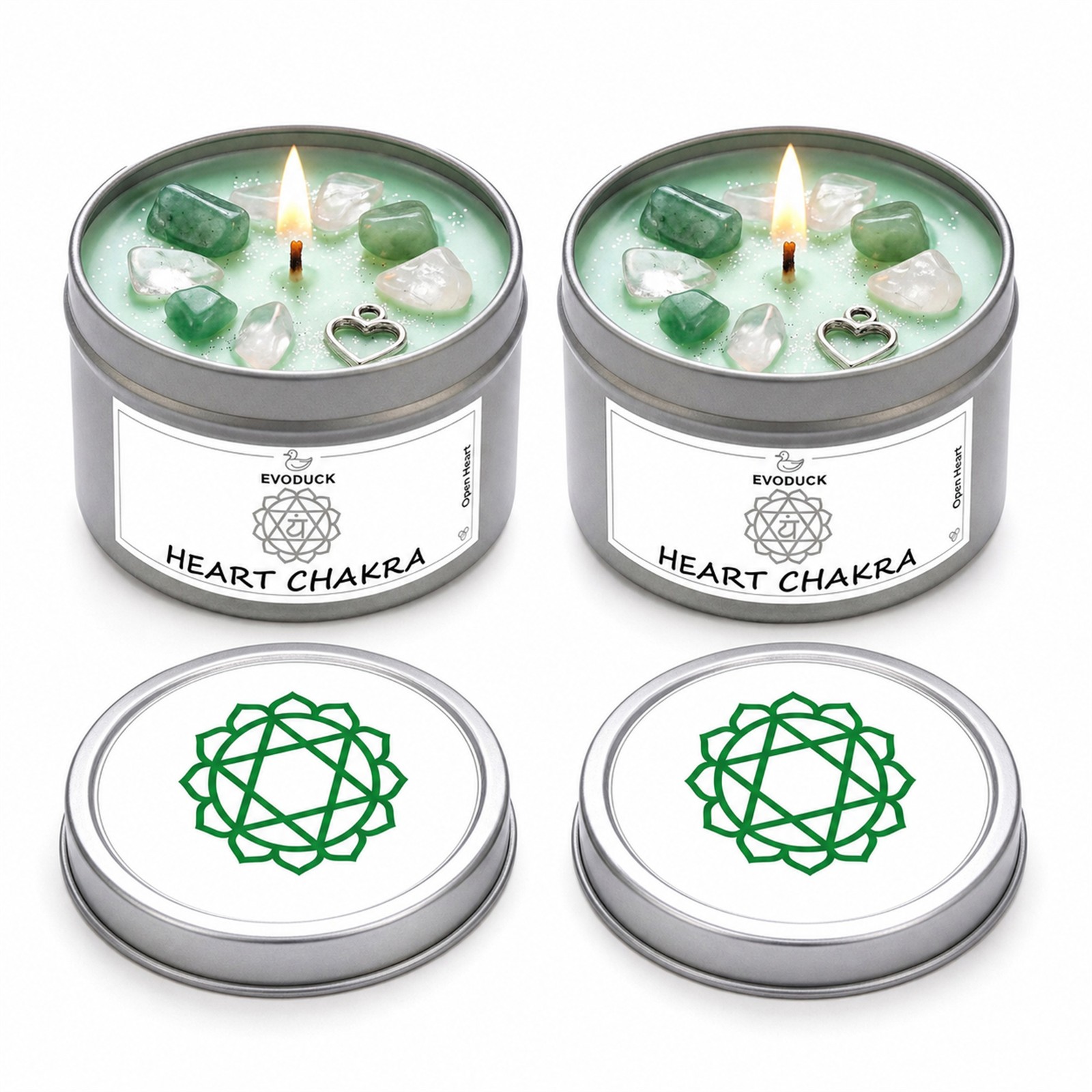 2-Pack EVODUCK Heart Chakra Healing Candles w/ Crystals, Rose, 3 oz