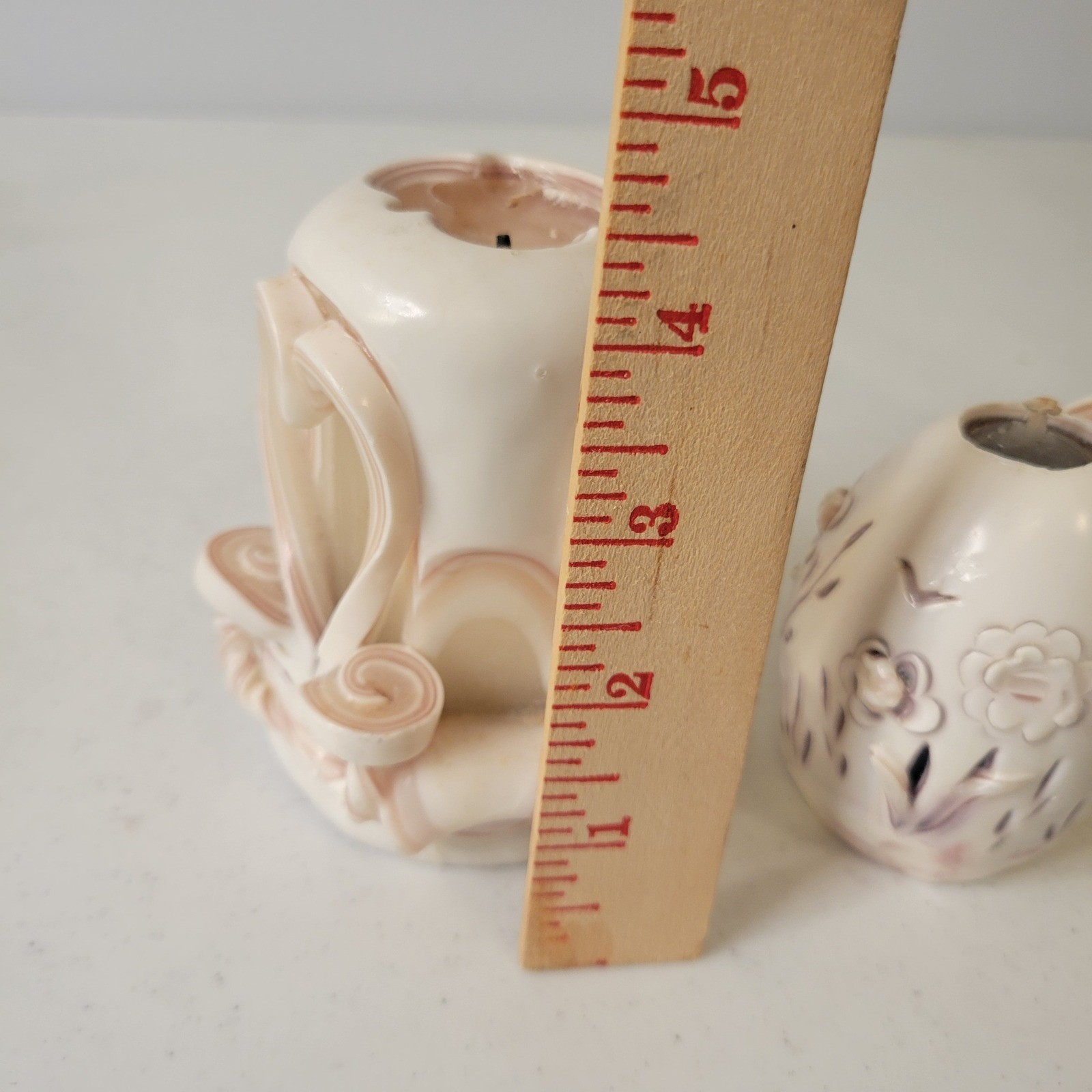 North Georgia Candle Works Carved Wax Art Set 3 Cream Tan Mauve Purple Vtg 1992