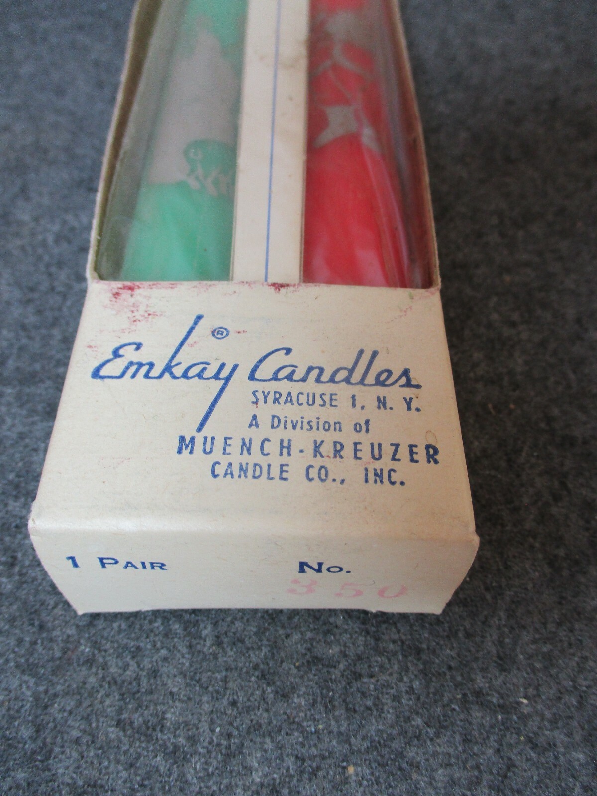 Vintage Emkay Christmas Taper Candles 12″ Pair – Red & Green – Santa & Shepherd