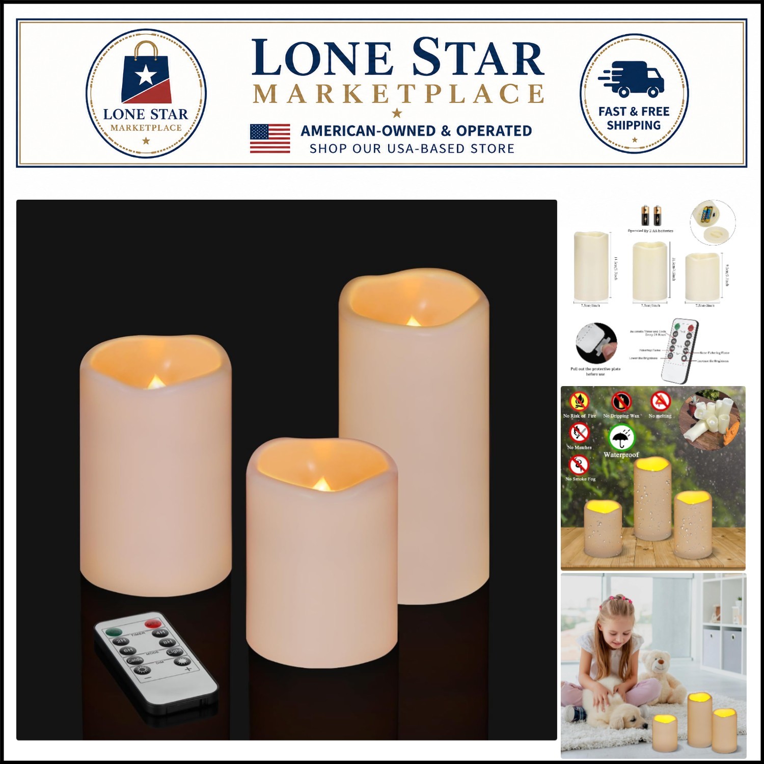 Safe and Waterproof Flameless Candle Set with Remote – 400+ Hours of Warm Light