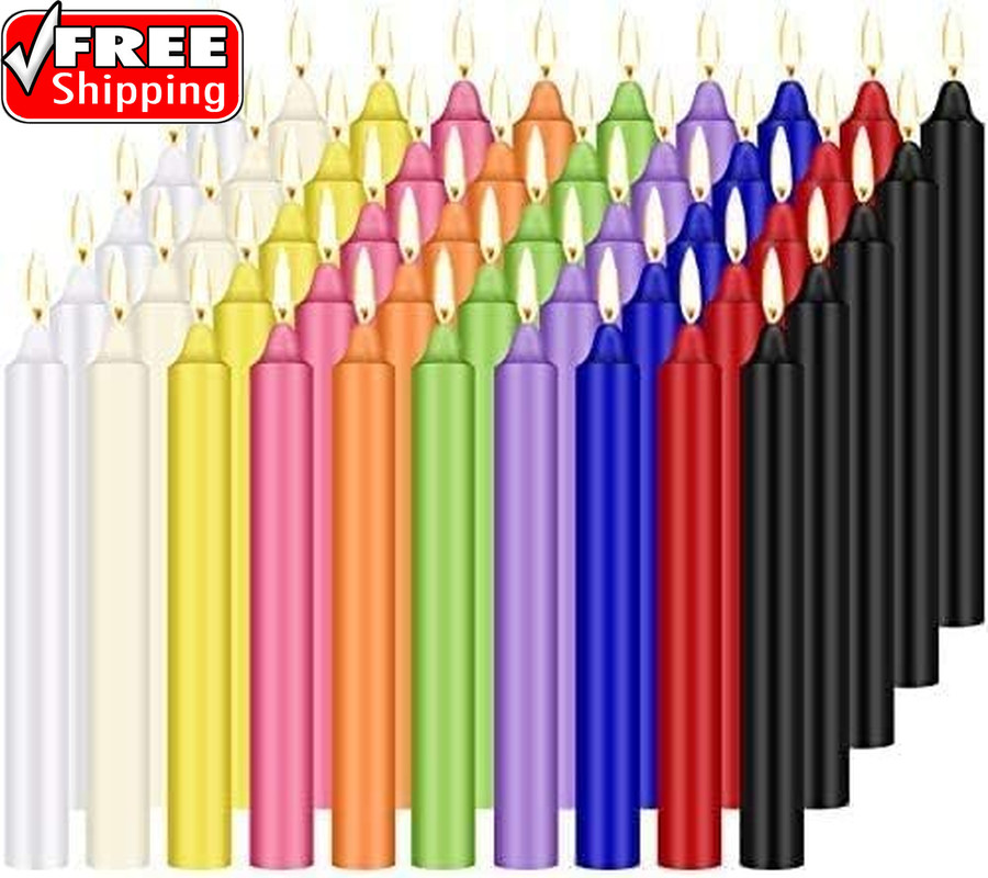 100 Pcs Spells Chime Candles Unscented Assorted Colors Mini Taper Candles | 4″ T