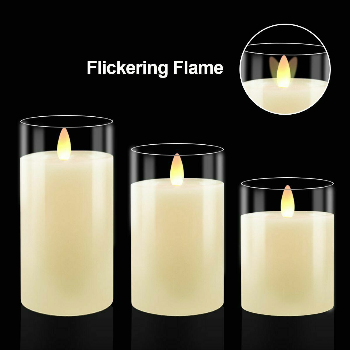 3Pcs Multi-Color Flameless LED Glass Candles Battery Remote Valentines Day Decor