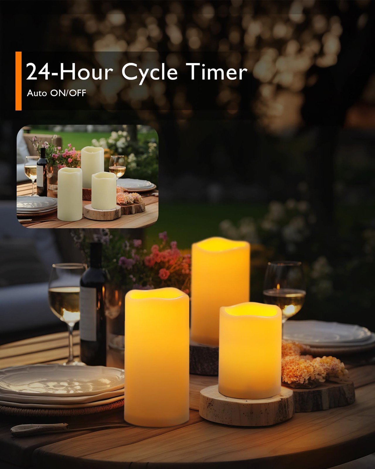 Outdoor Waterproof Flameless Led Candles With Remote Timer, 3 Pack D3″Xh4″5″6…