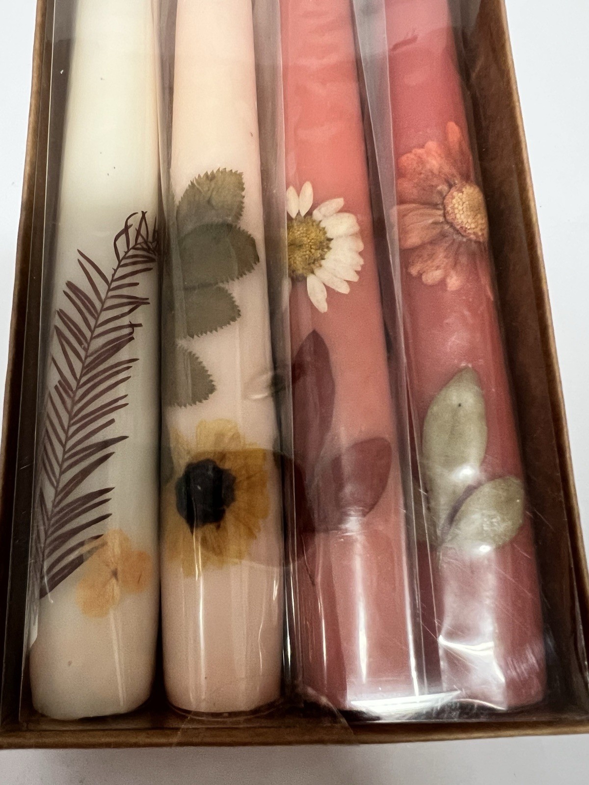 Botanical Taper Candles Set of 4 12” Fragrance Free Floral Decorative Candles
