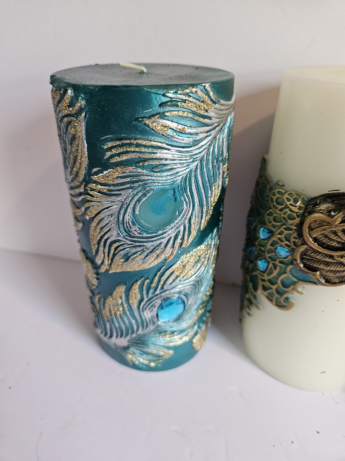 Pier 1 Imports Peacock Unscented Decorative Candles Set Of 3 Sparkles