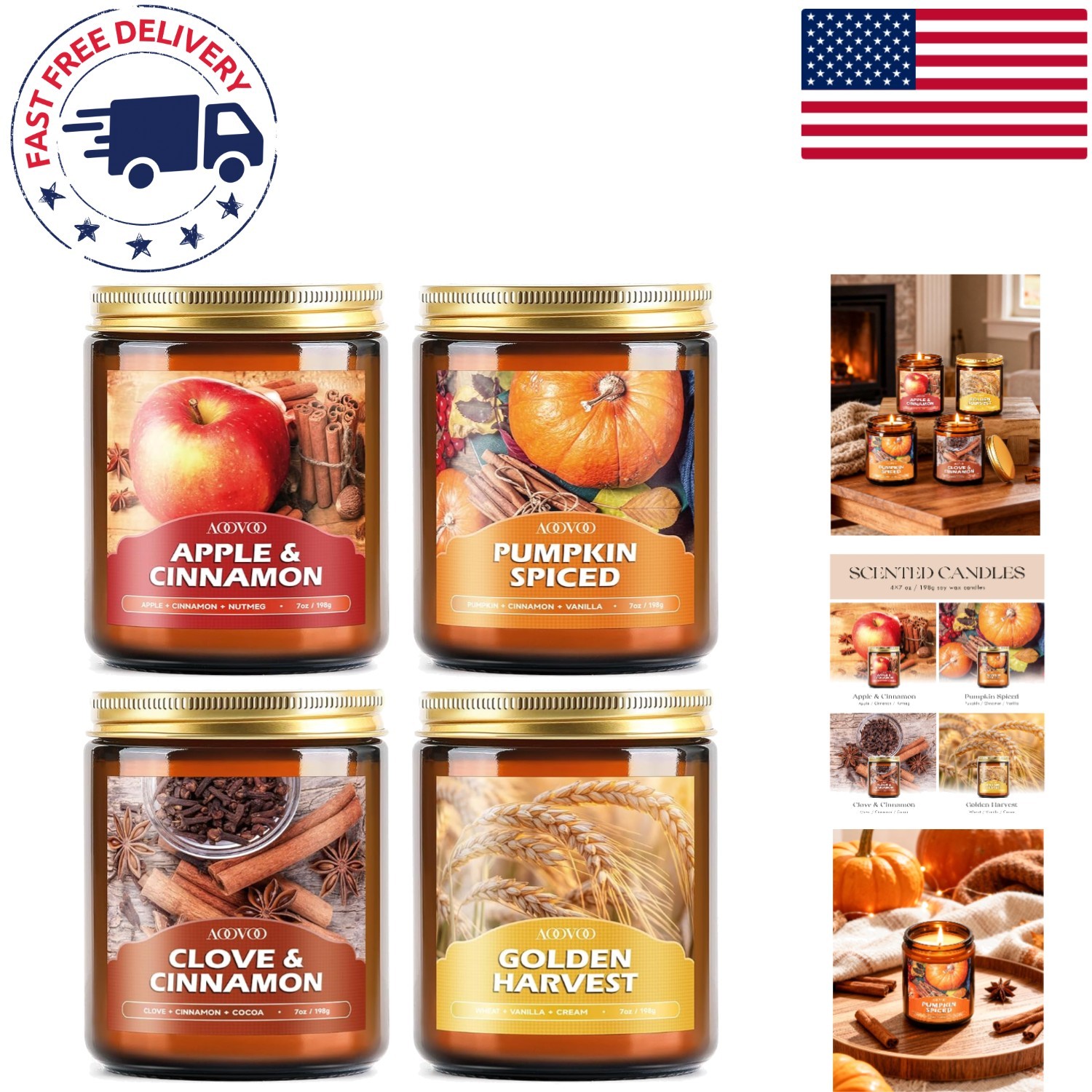 Scented Fall Candle Collection – 4 Aromatic Fragrances for Cozy Indoor Ambiance