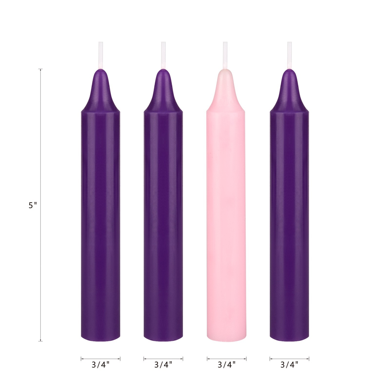 Mega Candles – Unscented 5″ Advent Taper Candle – Assorted, Set of 4