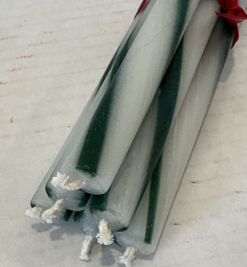 6 7 1/2” Swirl Green&white Candles Just In Time For Christmas
