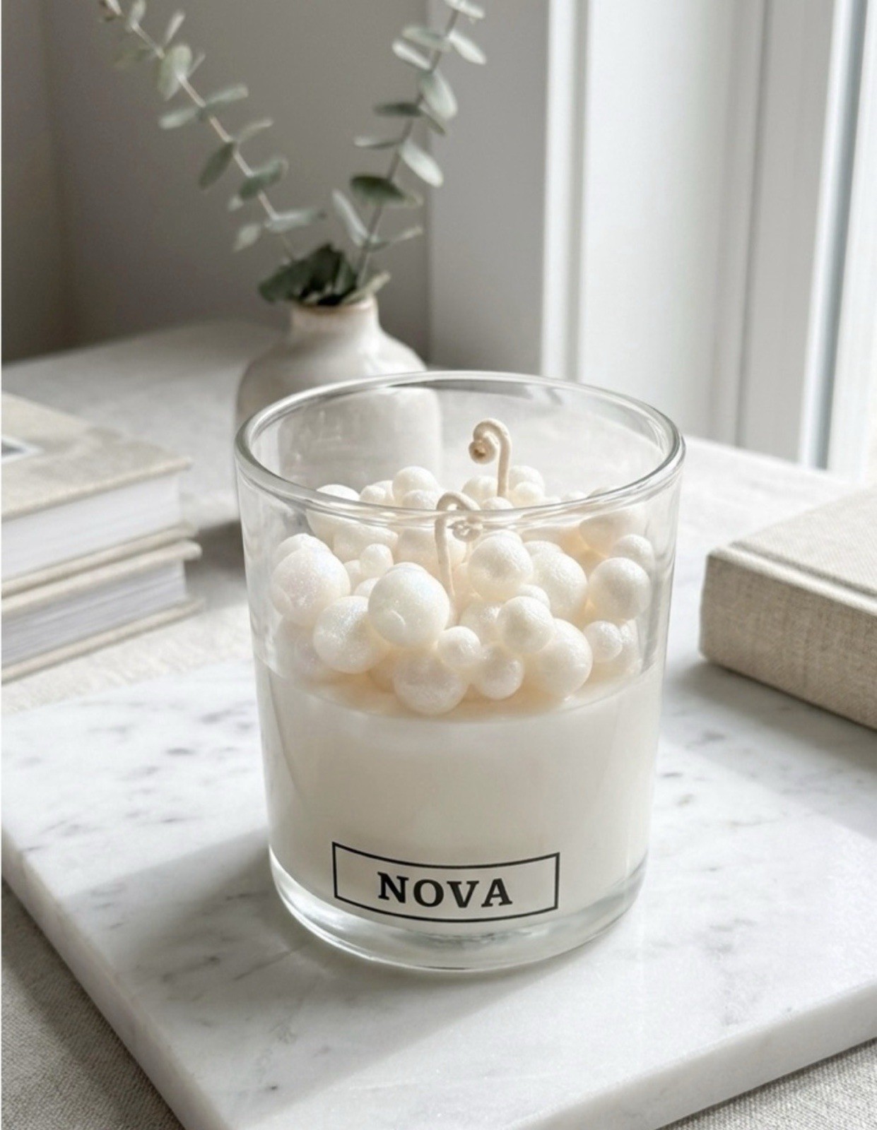 NOVA White Decorative Jar Candle Glass Modern Round for Living Room Bedroom