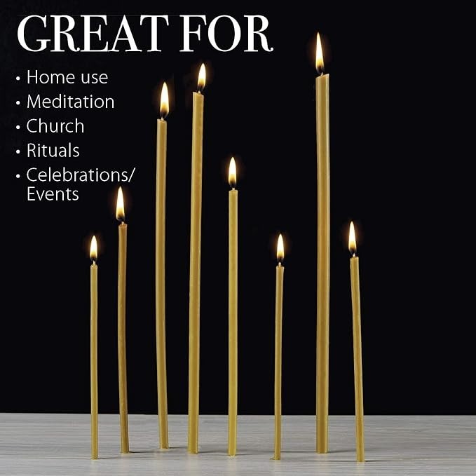 100% Pure Beeswax Thin Taper Candles Yellow Orthodox Church Candle 50 Pcs New