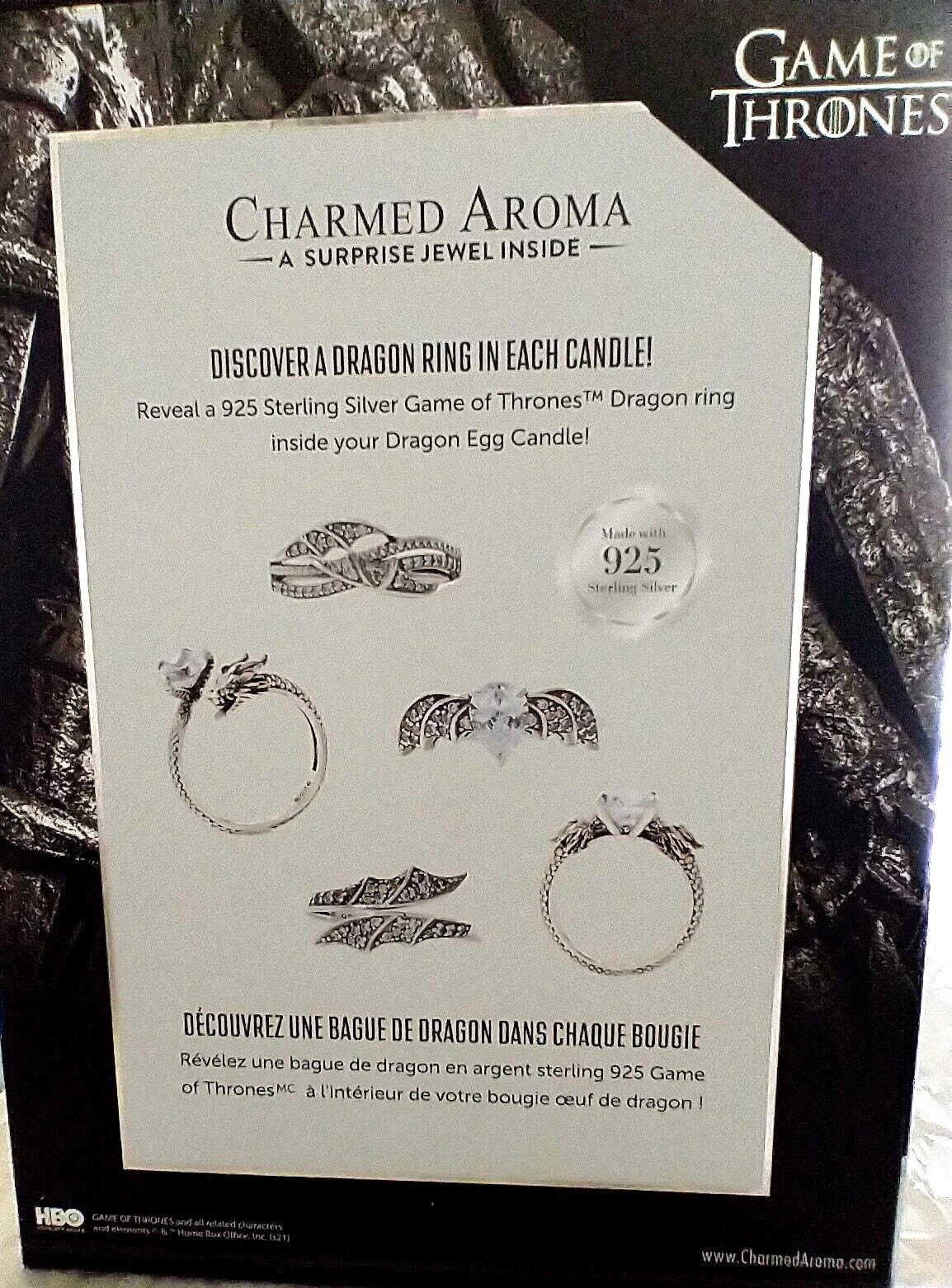 Charmed Aroma 925 Sterling Silver Ring Game of Thrones Dragon Egg Candle Size 7