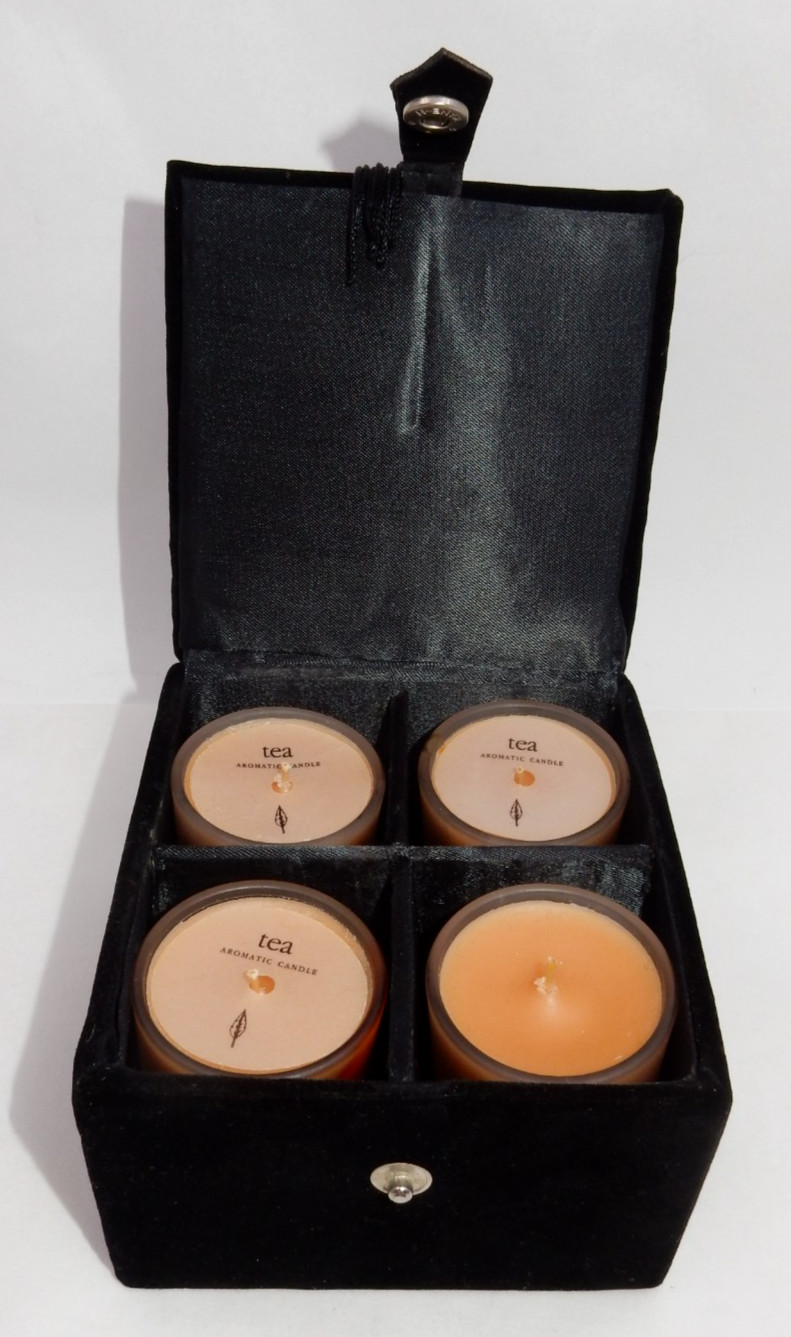 ZODAX AROMATIC TEA CANDLE SET – 4 HAND-POURED CANDLES IN LUXURY BLACK VELVET BOX