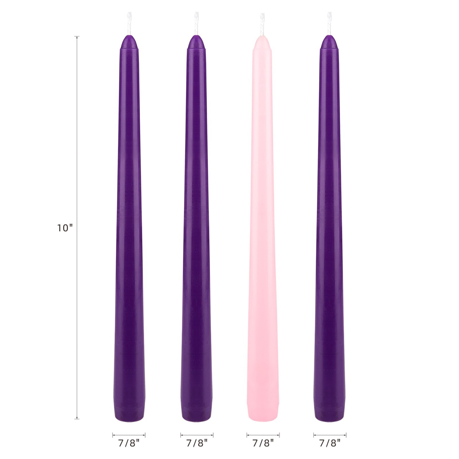 Mega Candles – Unscented 10″ Advent Taper Candle – Assorted, Set of 4