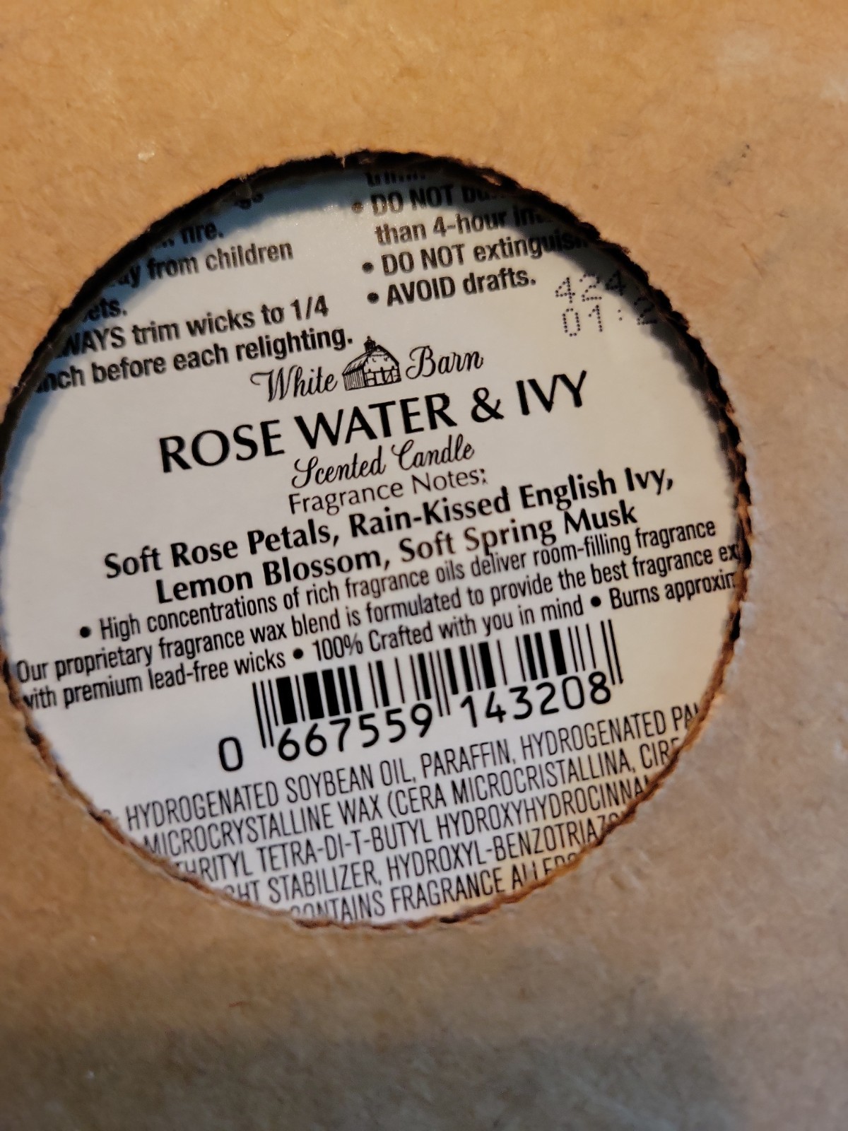 White Barn Bath and Body Works Rose Water & Ivy Scented 3 Wick Candle 14.5 Ounce