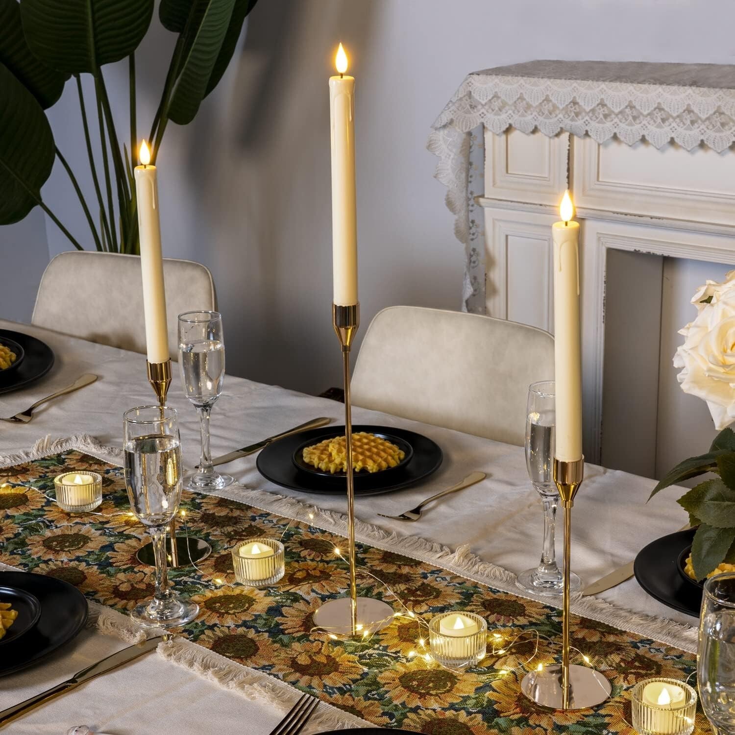 Battery Powered Flickering Flameless Taper LED Candles Light Remote Control