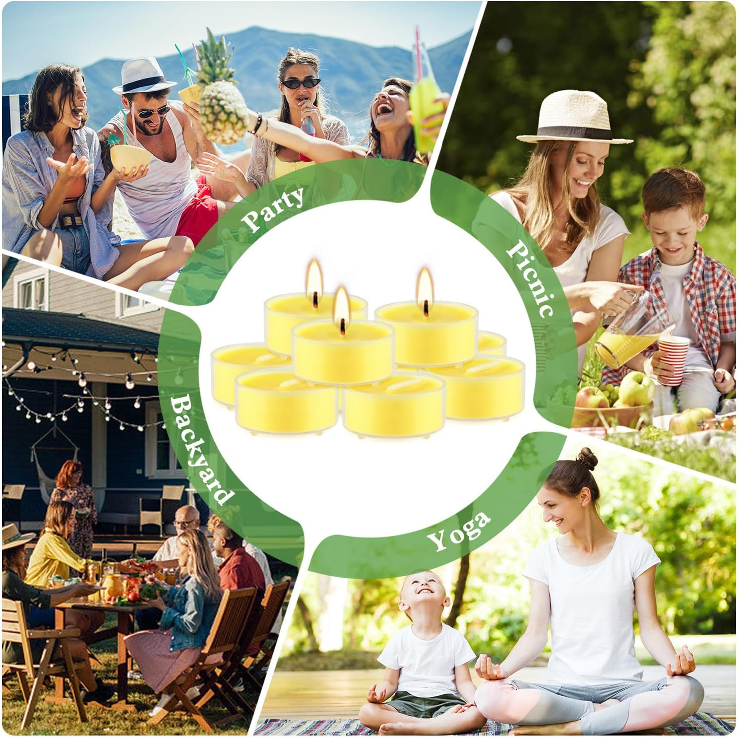 4-Hour 50Pack Citronella Tealight Candles, Outdoor and Indoor Summer Scented Can