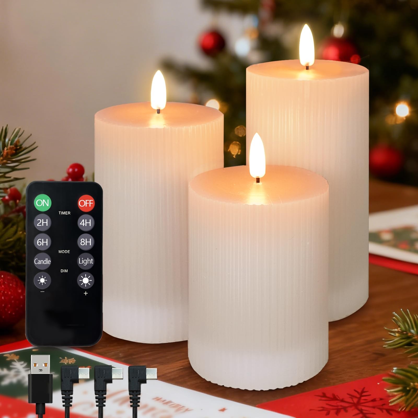 Flameless LED Pillar Candles Set of 3 – Rechargeable Real Wax with Remote