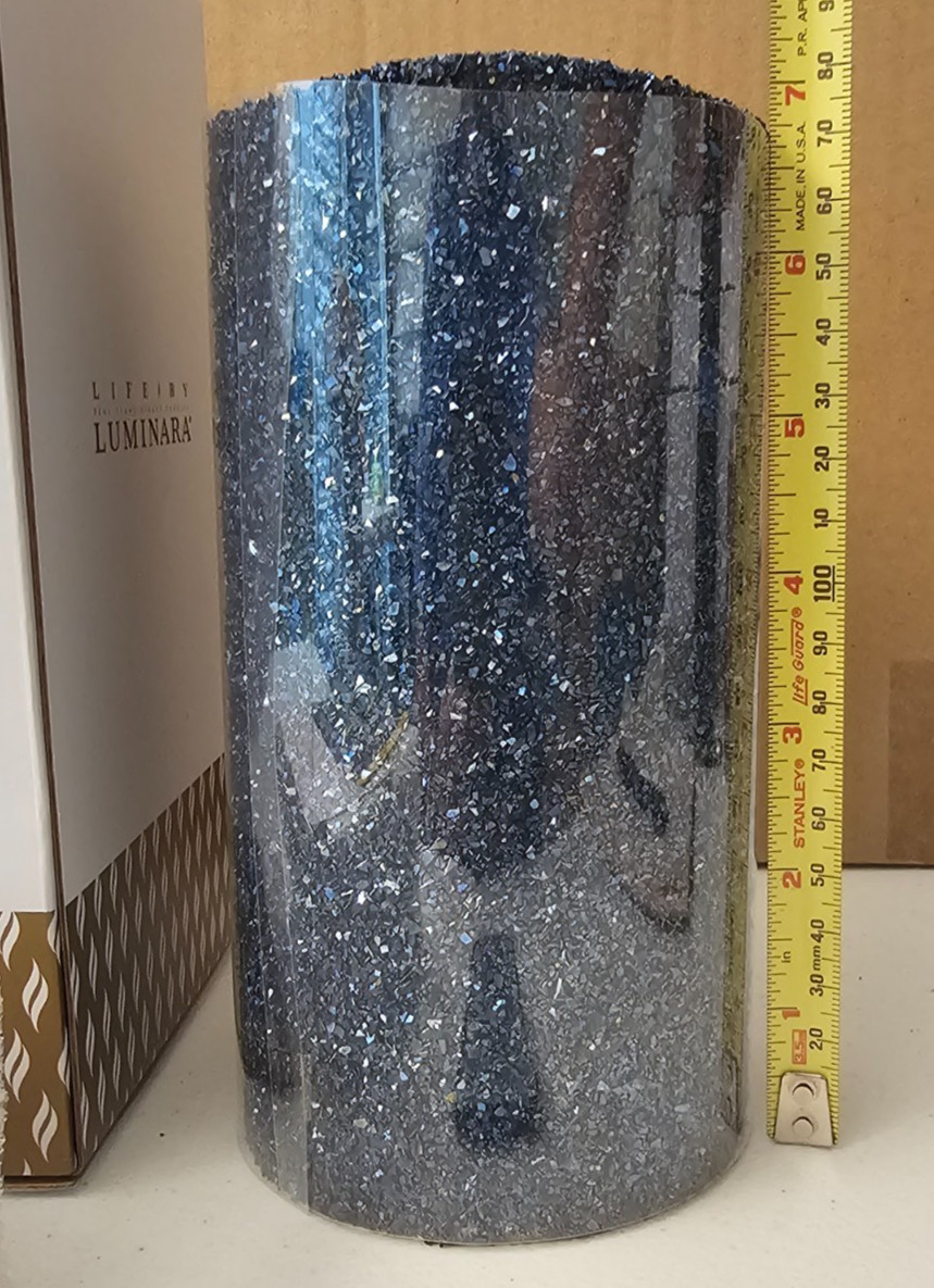 Blue Glitter Luminara 3.5″ X 7″ Flameless Pilar Candle w/Remote