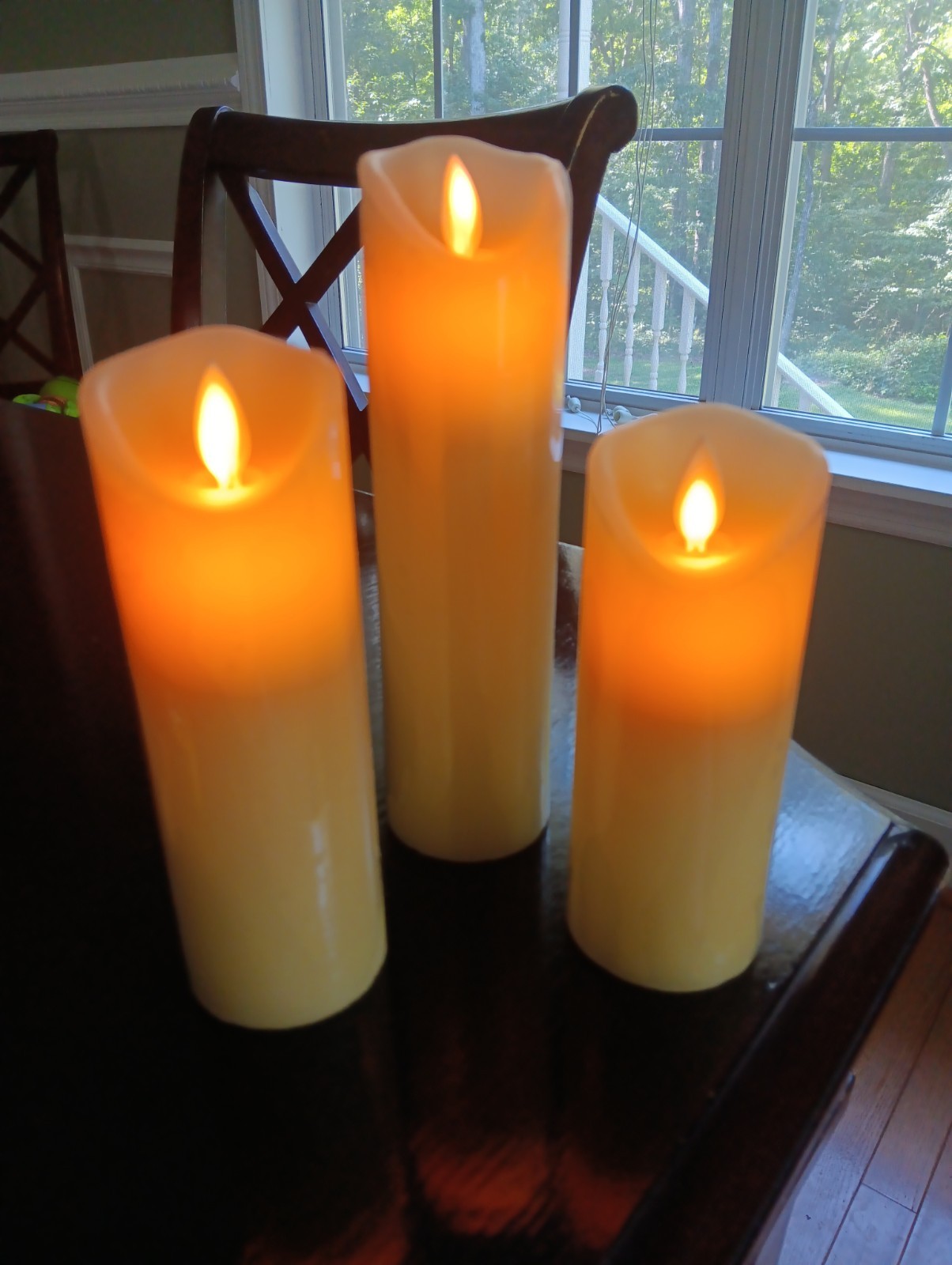 3PCS Luminara Flameless Moving Wick Ivory Pilar Candles 8, 6.5″ And 5.5″