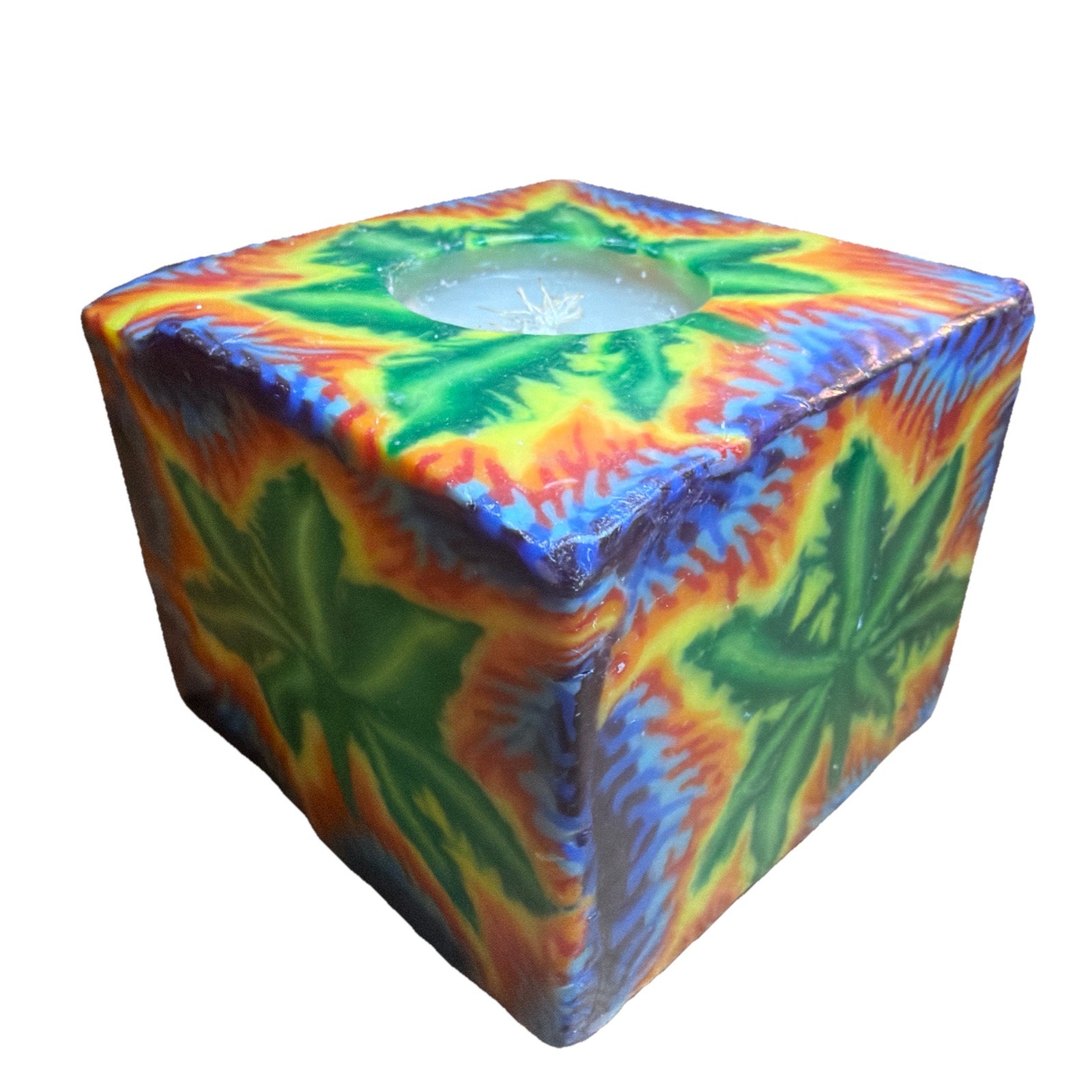 3” Square Rainbow Leaf Candle Boho Nature Y2K
