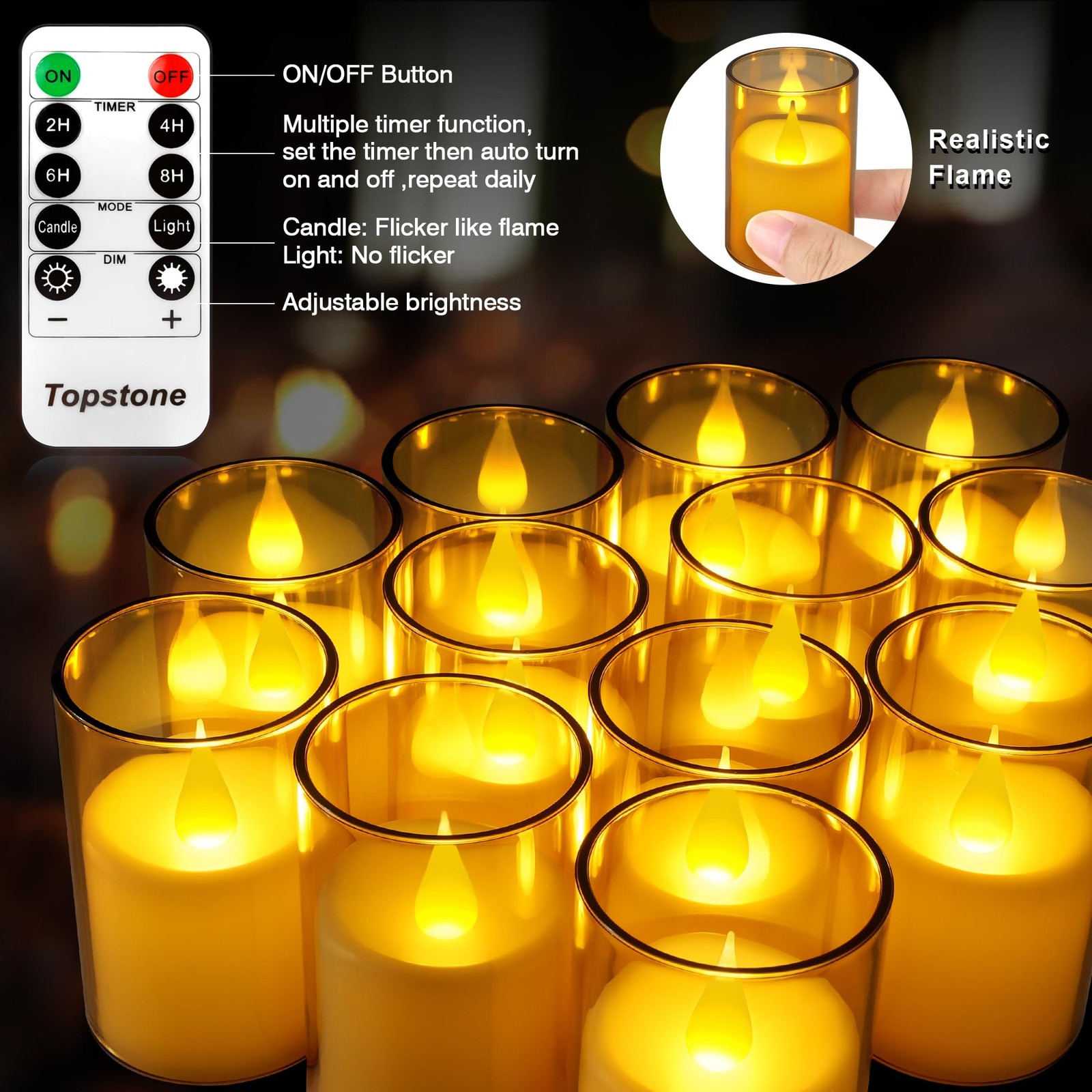 6 PCS Flameless LED Tea Light Candles 400+ Hours Battery Remote Timer CR2450