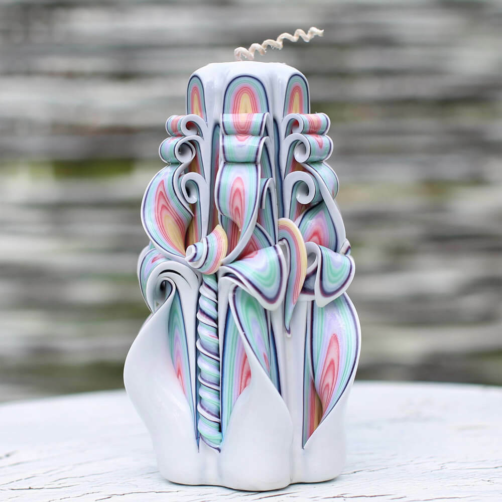 Rainbow Decorative Carved Candle, Best Christmas Gift Idea 6.7 inch