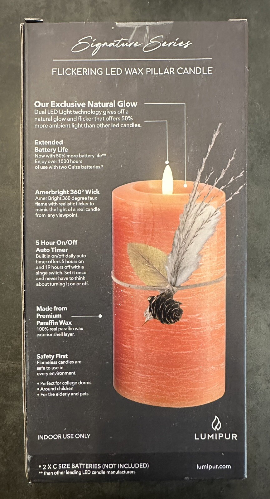 LUMIPURE Signature Series Flickering Flameless LED Wax Pillar Candle (3.5″ X 5″7