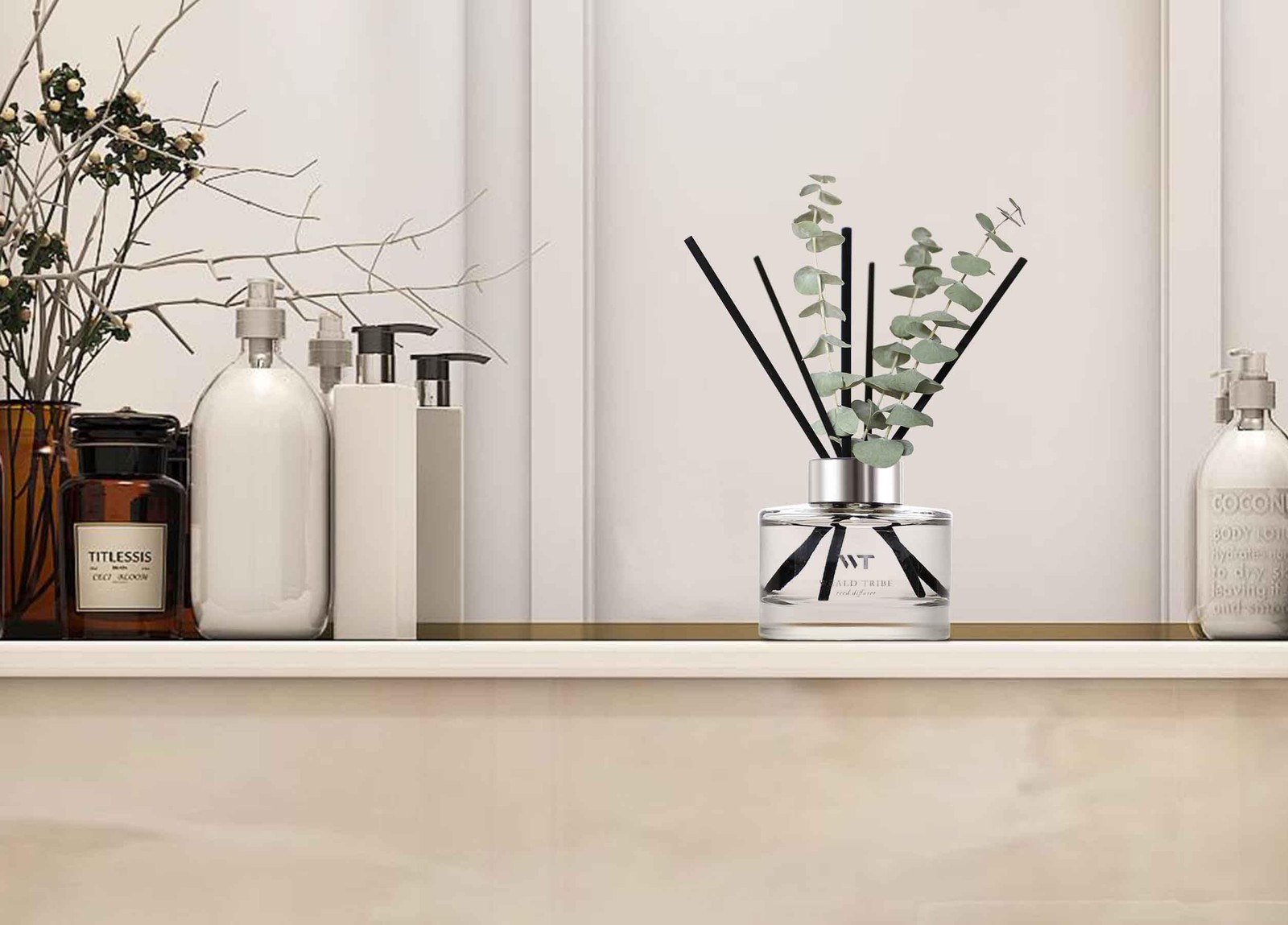 Flower Reed Diffuser Set Wild Eucalyptus Mint Scent for Bathroom Transparent