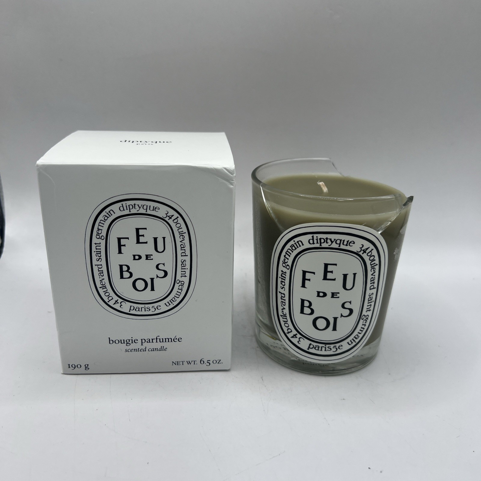 Diptyque Feu de Bois Candle 6.5 oz New Open Box Luxury Scented Candle Broken