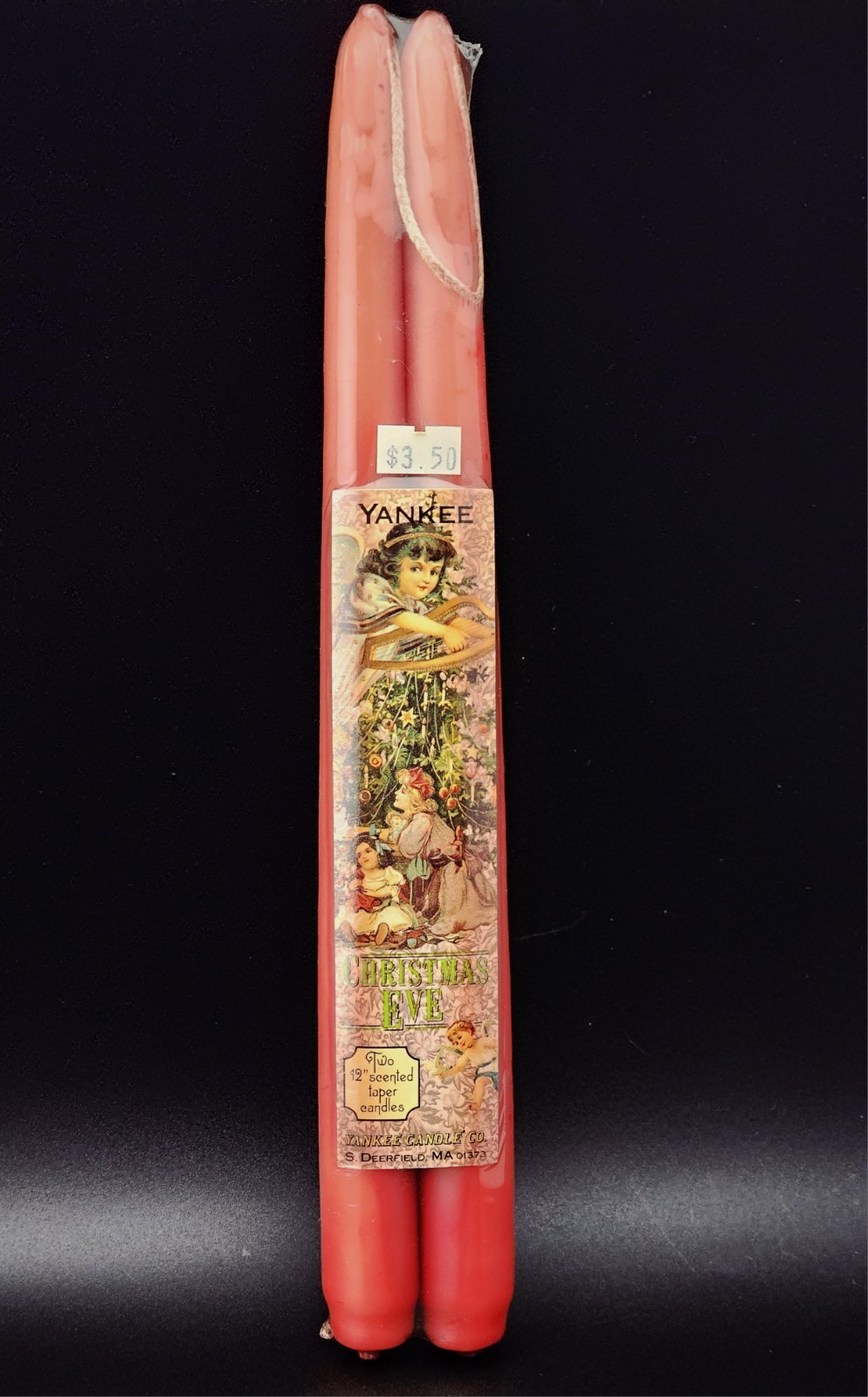 Vintage NOS 2 Sealed Yankee Candle Scented Tapered 12″ Red Retired Christmas Eve
