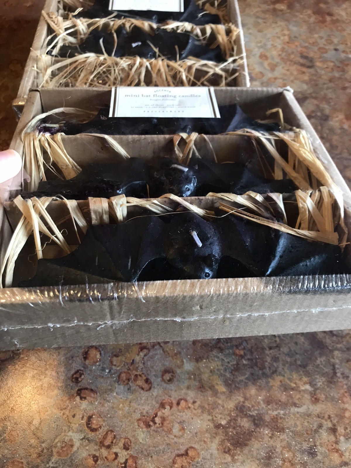 Pottery Barn Set of 5 Mini Bat Floating Candles Halloween 5.5” Wide Black Bats