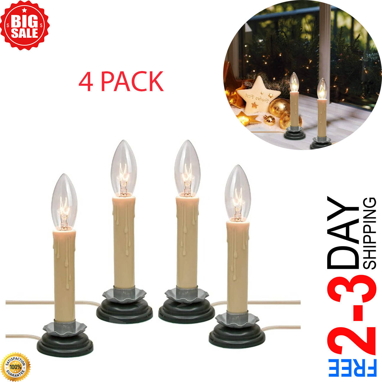 5 Inch Electric Window Candles, Christmas Electric Country Candle Lamps Set of 4