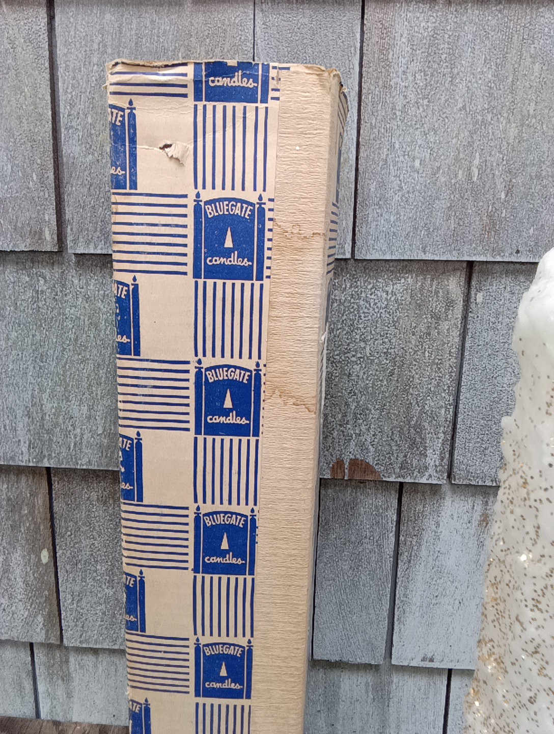 RIDICULOUSLY RARE! 21X 4″ VTG NEW UNUSED GLITTERED TEXTURED FREESTANDING CANDLE!