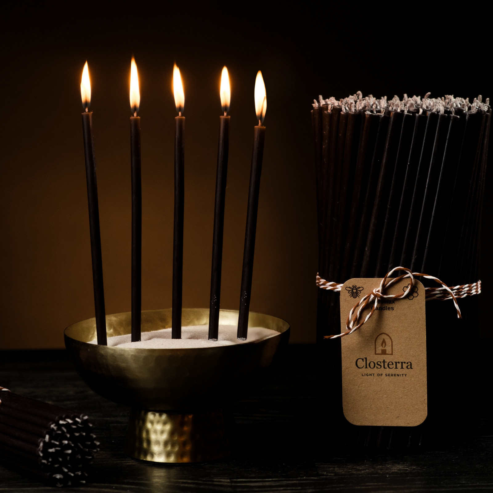 Black Beeswax Taper Candles 6.5″ Thin Taper 0.22″ Church Orthodox 50 Min Burn