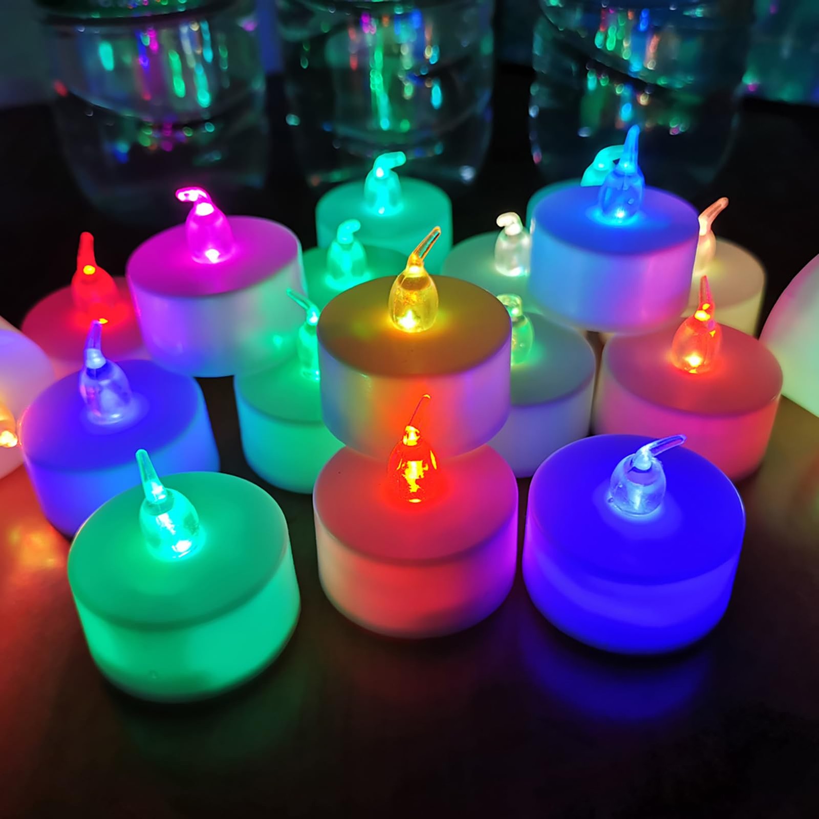 LANKER 24 Pack LED Tea Lights Candles, 7 Color Changing Flameless Tealights, …