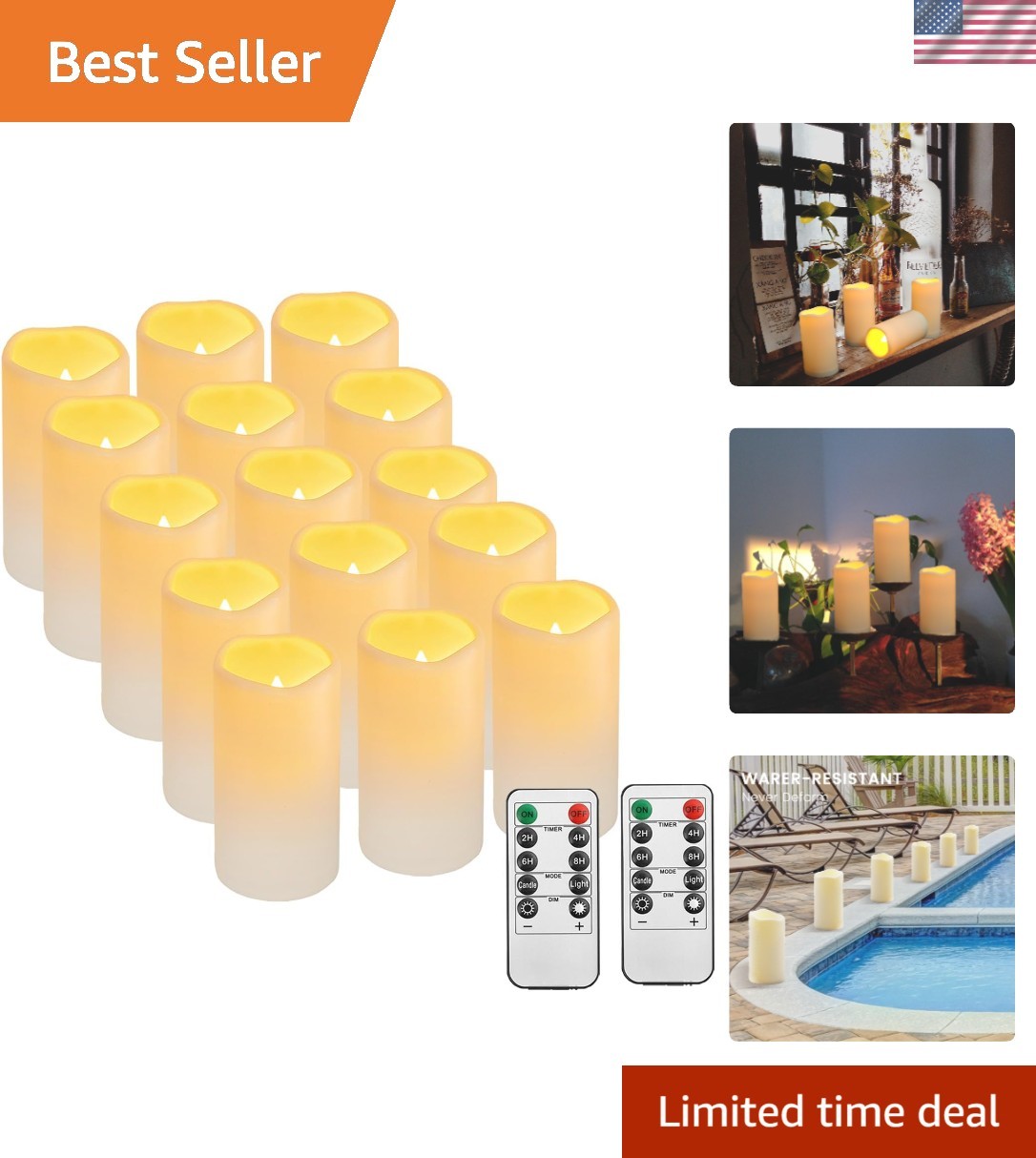Outdoor Plastic flameless Candles with Remote Control and Timer,15PACK | LED …