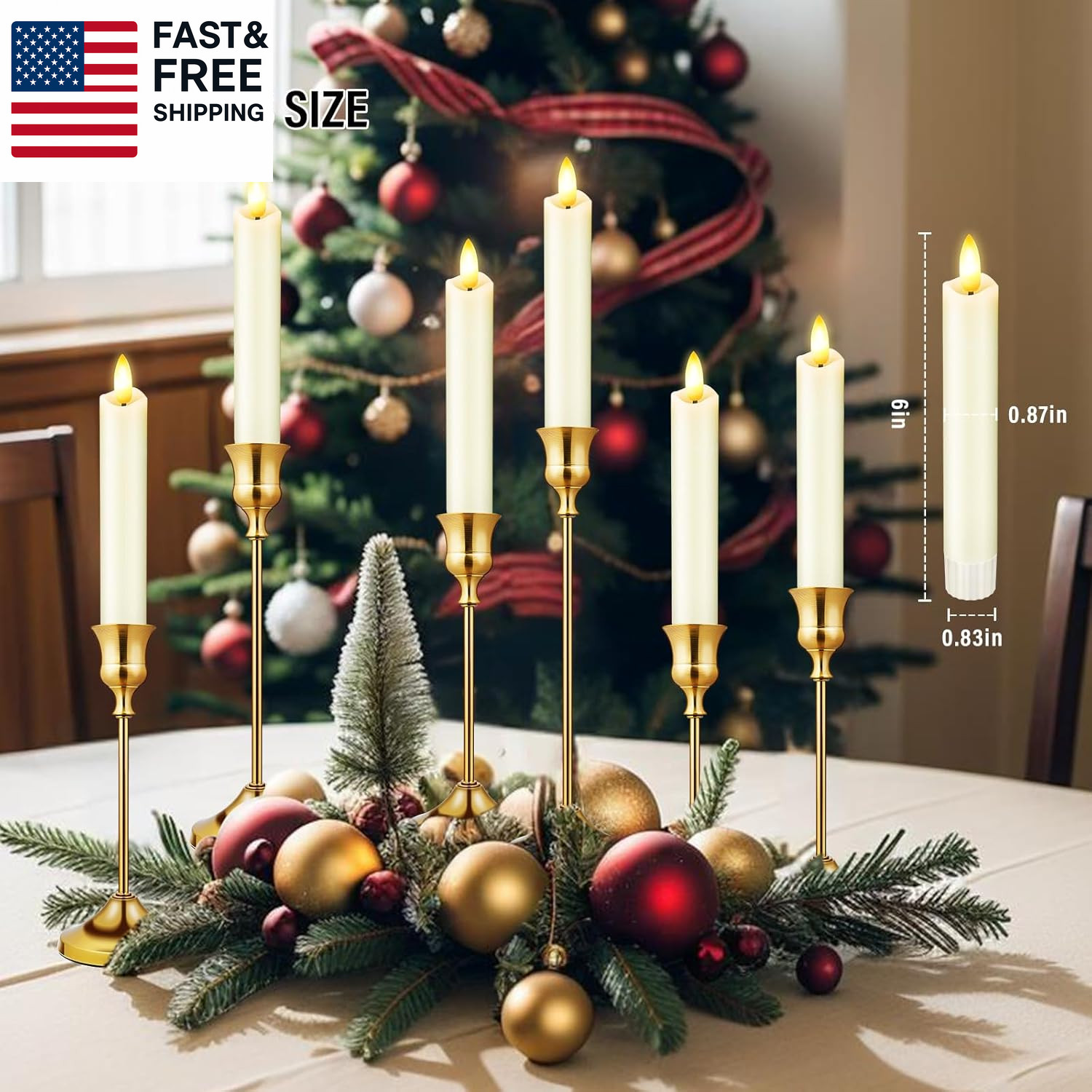Upgraded Real Wax Short LED Flameless Taper Candles with Remote, 6 PCS White