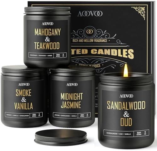 AOOVOO Scented Candles for Men – 4 Pack Candles for Home Scented, 36oz Soy Wa…