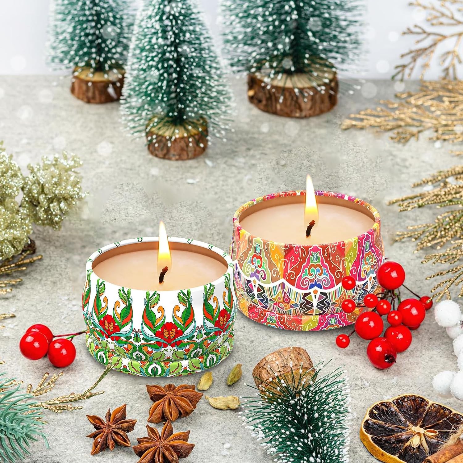 Scented Soy Wax Candles Gift Set, Orange, Rose, Vanilla, Long Lasting Home