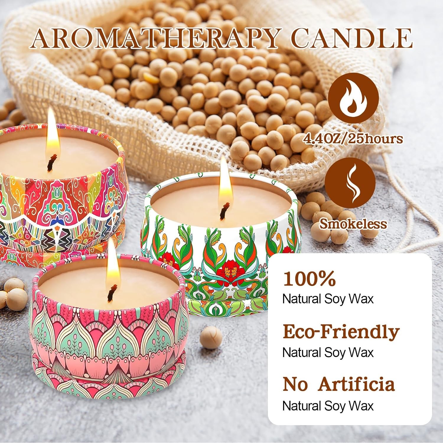 Scented Soy Wax Candles Gift Set, Orange, Rose, Vanilla, Long Lasting Home