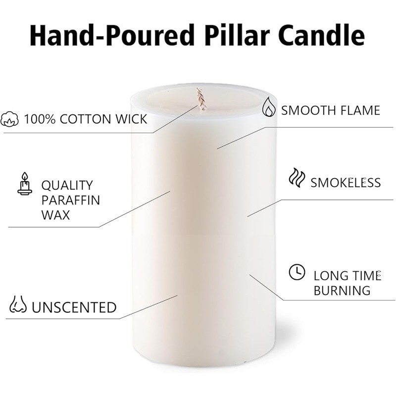 Unscented Pillar Candles Set 12 Clean Burning Dripless Long Lasting Home Decor