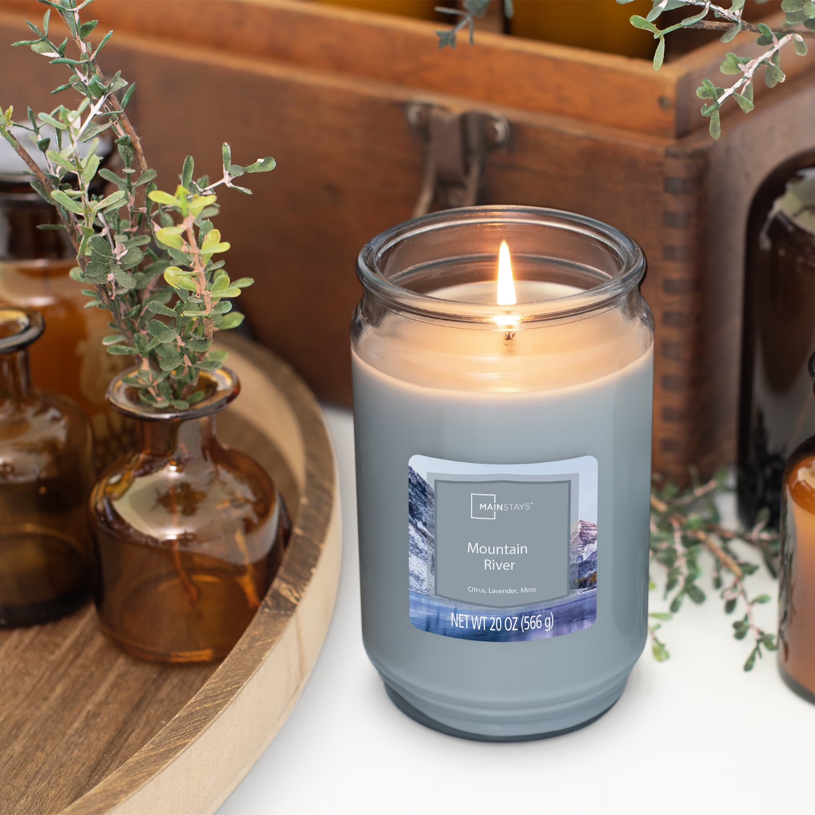 Mainstays Mountain River scented single-Wick Large Glass Jar candle 20 oz…