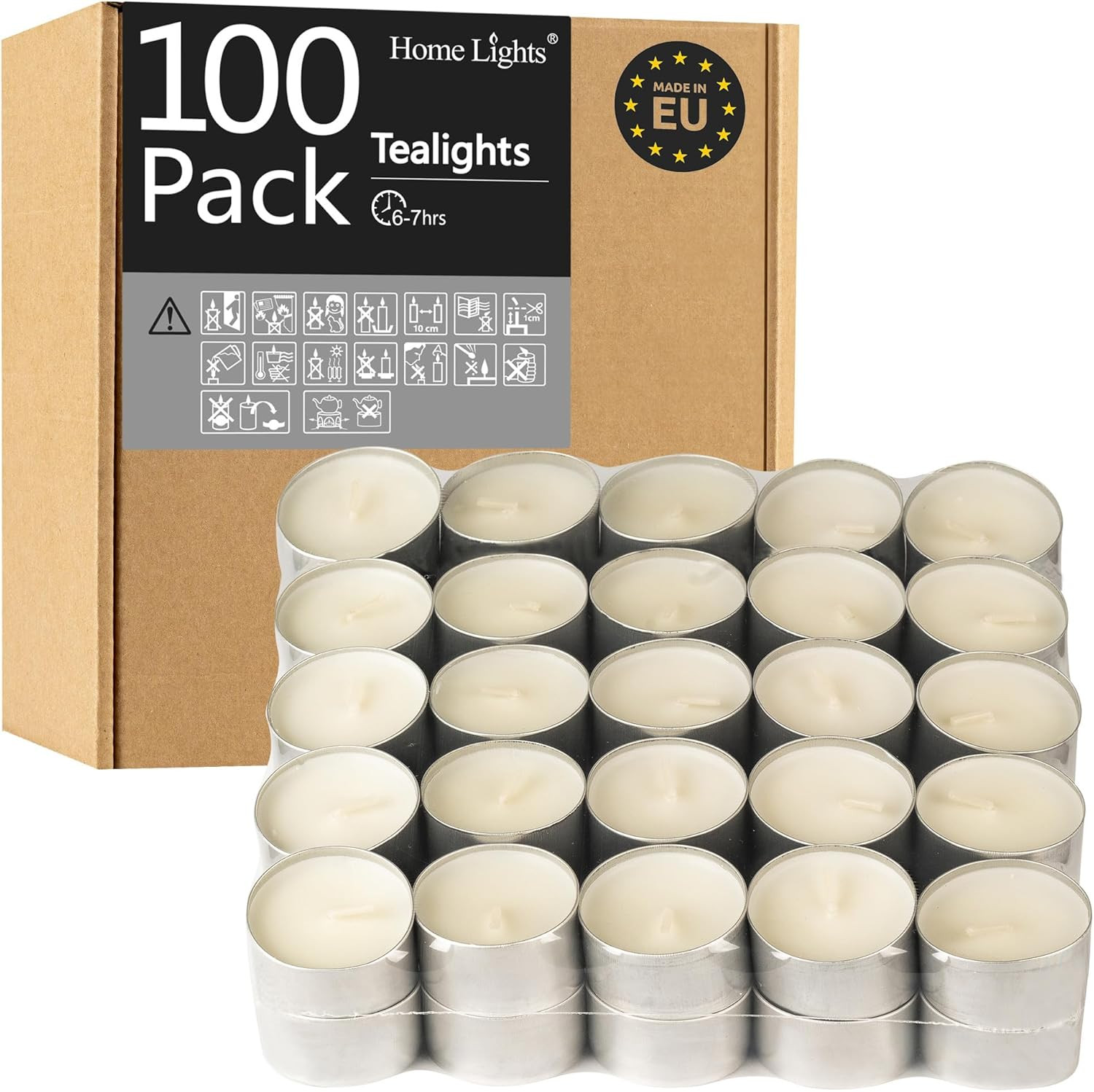 Homelights Unscented White Tealight Candles -100 Pack, 6 to 7 Hour Burn Time Smo