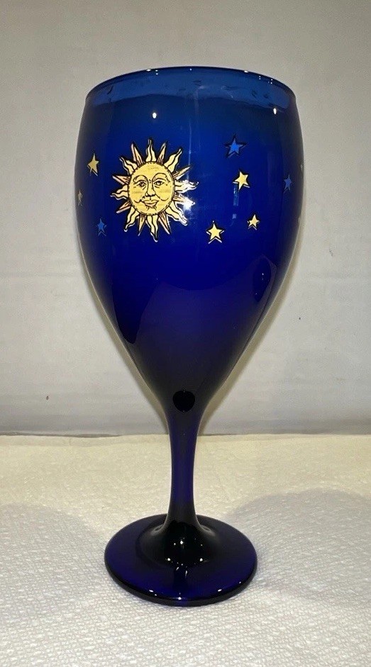 Vintage Celestial Sun Moon Stars Cobalt Blue Glass Vanilla Scent Candle 1990s