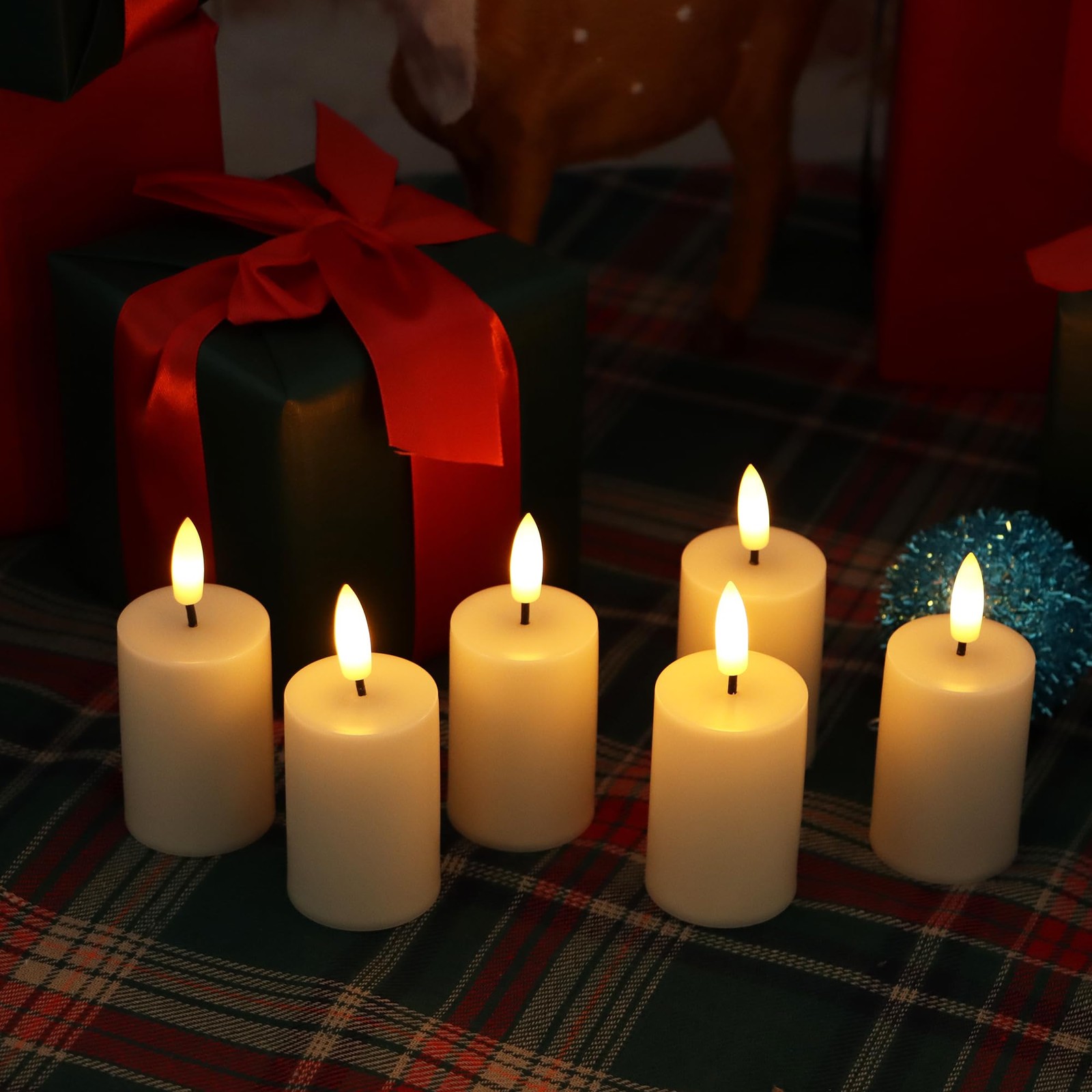 6 Pack LED Black Wick Flat-topFlameless Votives with Built-in Timer